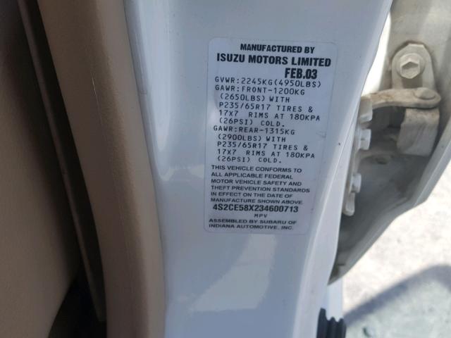 4S2CE58X234600713 - 2003 ISUZU AXIOM XS Ağ foto 10