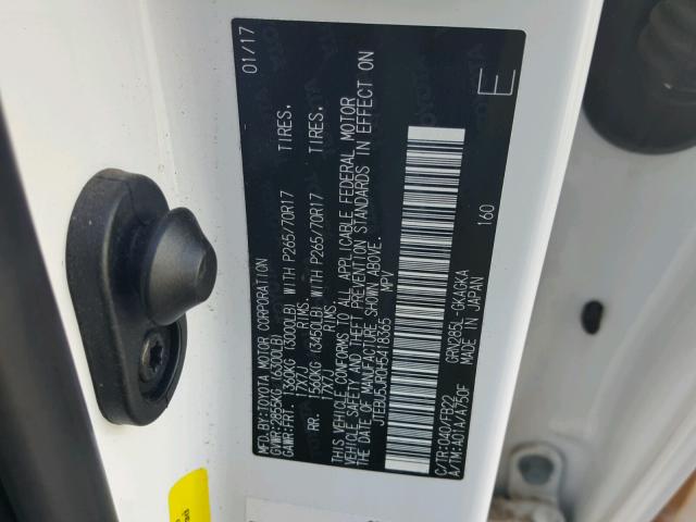 JTEBU5JR0H5418365 - 2017 TOYOTA 4RUNNER SR WHITE photo 10