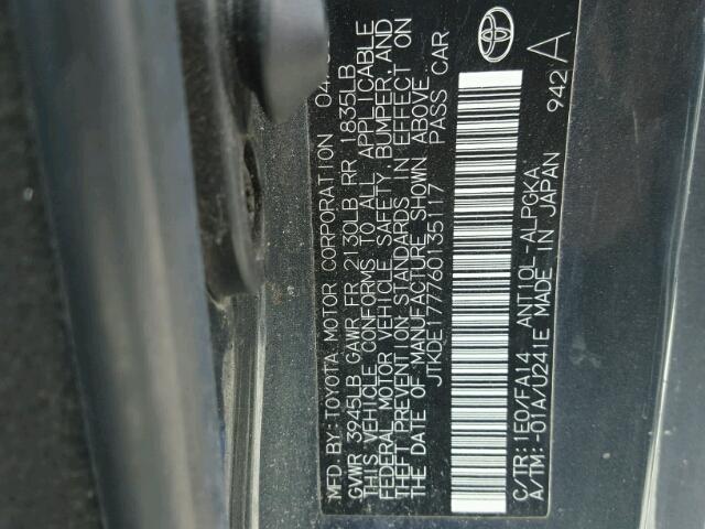 JTKDE177760135117 - 2006 TOYOTA SCION TC GRAY photo 10