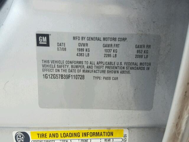 1G1ZG57B39F110728 - 2009 CHEVROLET MALIBU LS Gümüş foto 10