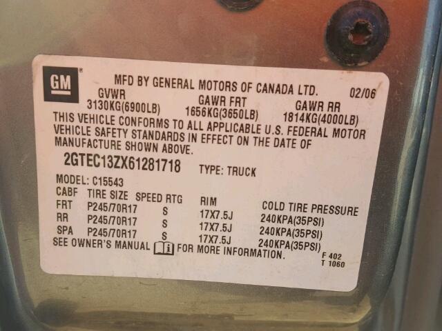 2GTEC13ZX61281718 - 2006 GMC NEW SIERRA BEIGE photo 10