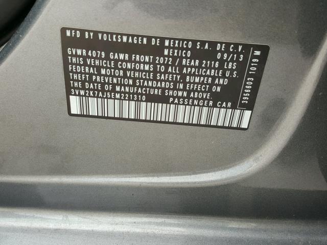 3VW2K7AJ5EM221310 - 2014 VOLKSWAGEN JETTA BASE 石墨色 照片 10