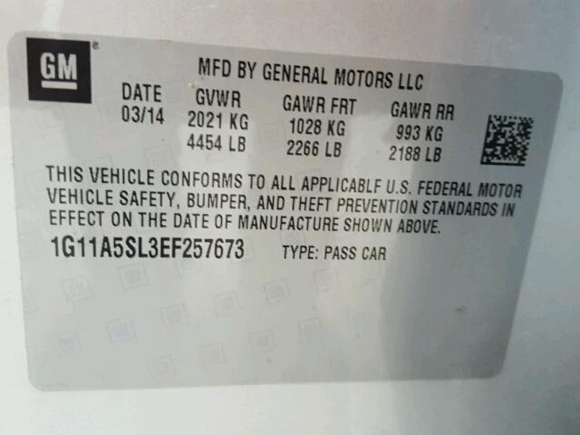 1G11A5SL3EF257673 - 2014 CHEVROLET MALIBU LS 银色 照片 10