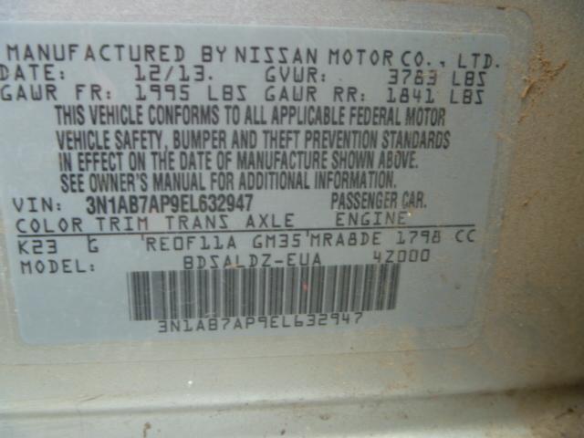 3N1AB7AP9EL632947 - 2014 NISSAN SENTRA S SILVER photo 10