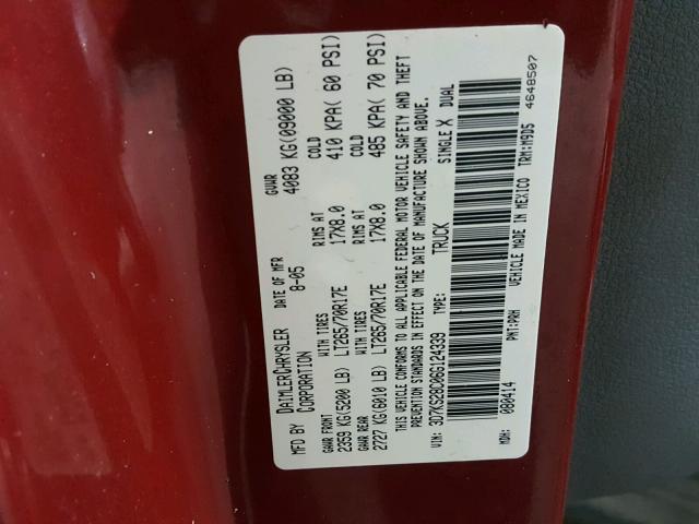 3D7KS28C06G124339 - 2006 DODGE RAM 2500 S MAROON photo 10