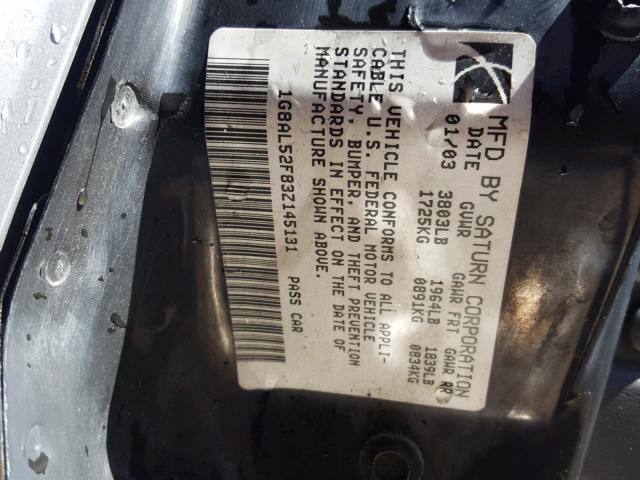 1G8AL52F83Z145131 - 2003 SATURN ION LEVEL SILVER photo 10