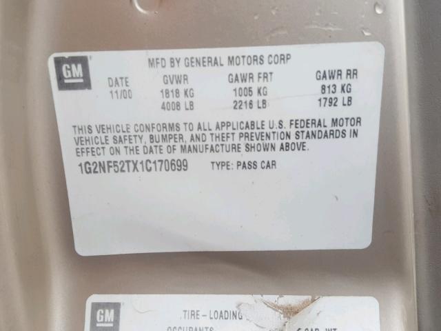 1G2NF52TX1C170699 - 2001 PONTIAC GRAND AM S Qızıl foto 10