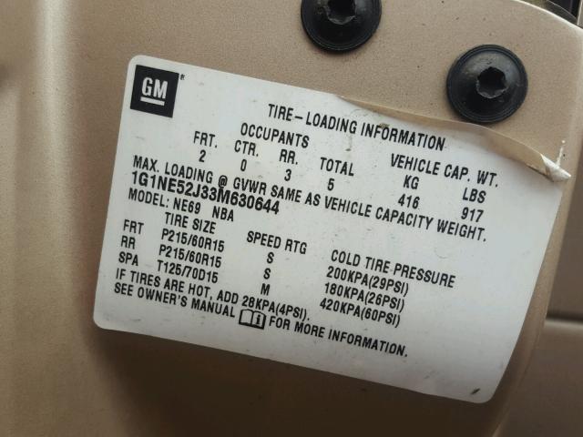 1G1NE52J33M630644 - 2003 CHEVROLET MALIBU LS 金色 照片 10