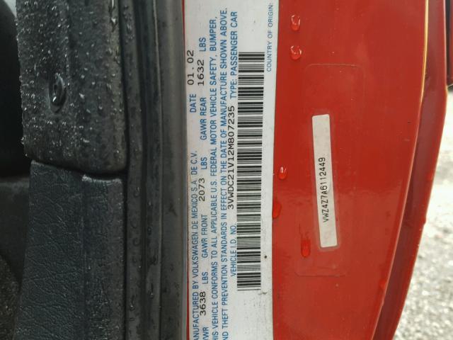 3VWDC21V12M807235 - 2002 VOLKSWAGEN CABRIO GLX 红色 照片 10