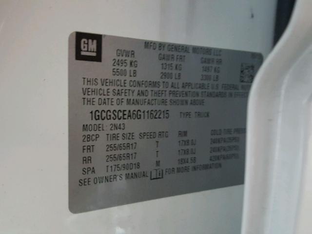 1GCGSCEA6G1162215 - 2016 CHEVROLET COLORADO L WHITE photo 10