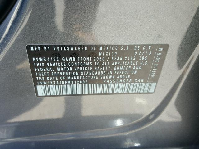 3VW1K7AJ9FM312898 - 2015 VOLKSWAGEN JETTA BASE 石墨色 照片 10