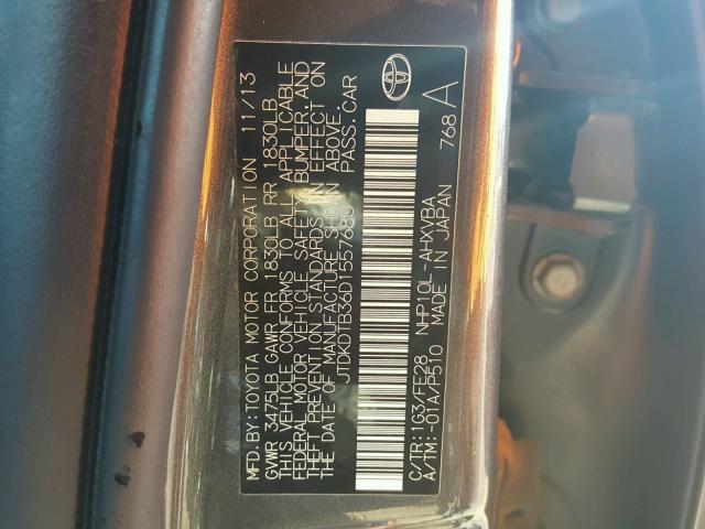 JTDKDTB36D1557680 - 2013 TOYOTA PRIUS C GRAY photo 10