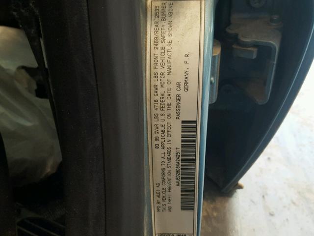 WAUED28D8XA242517 - 1999 AUDI A4 2.8 QUA BLUE photo 10