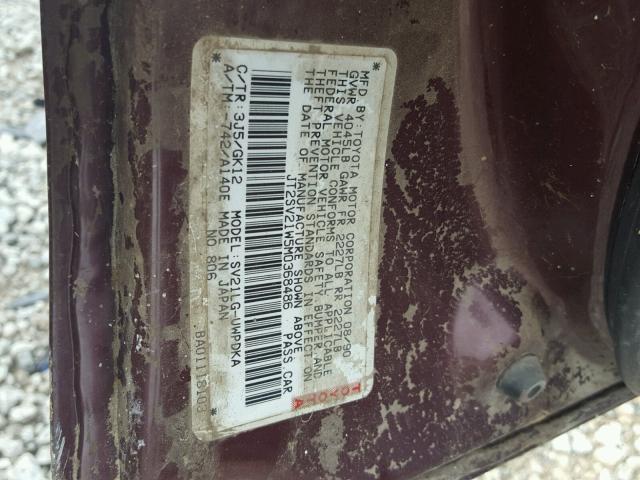 JT2SV21W5M0368486 - 1991 TOYOTA CAMRY DLX BURGUNDY photo 10