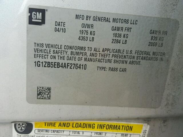 1G1ZB5EB4AF276410 - 2010 CHEVROLET MALIBU LS SILVER photo 10