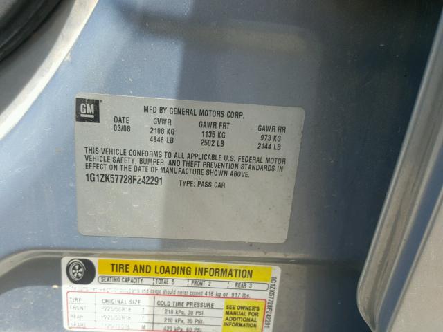 1G1ZK57728F242291 - 2008 CHEVROLET MALIBU LTZ 蓝色 照片 10