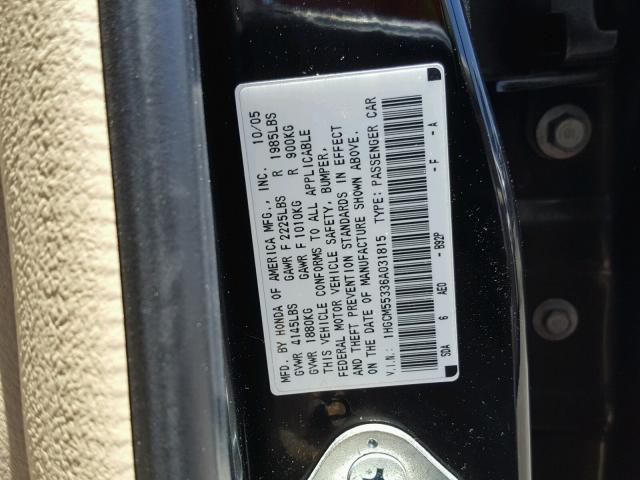 1HGCM55336A031815 - 2006 HONDA ACCORD SE BLACK photo 10