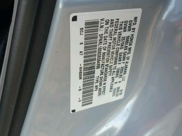 5FNRL18083B084888 - 2003 HONDA ODYSSEY EX SILVER photo 10