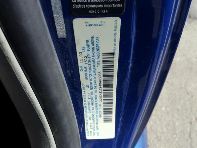 3VWCK31C94M408983 - 2004 VOLKSWAGEN NEW BEETLE 蓝色 照片 10