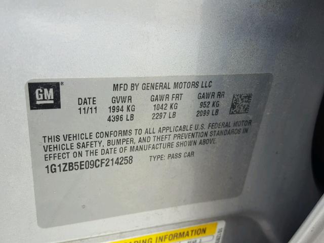 1G1ZB5E09CF214258 - 2012 CHEVROLET MALIBU LS Gümüş foto 10