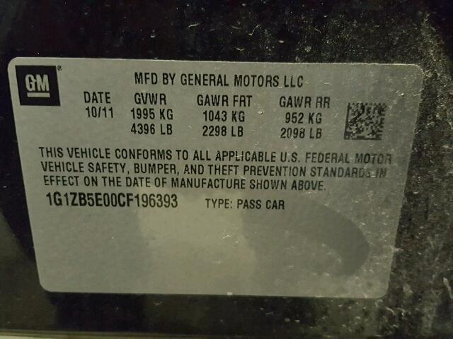 1G1ZB5E00CF196393 - 2012 CHEVROLET MALIBU LS BLACK photo 10