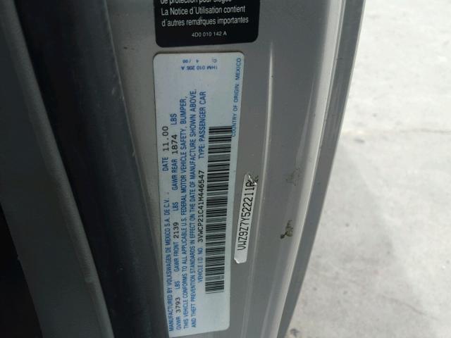 3VWCP21C41M446547 - 2001 VOLKSWAGEN NEW BEETLE 银色 照片 10