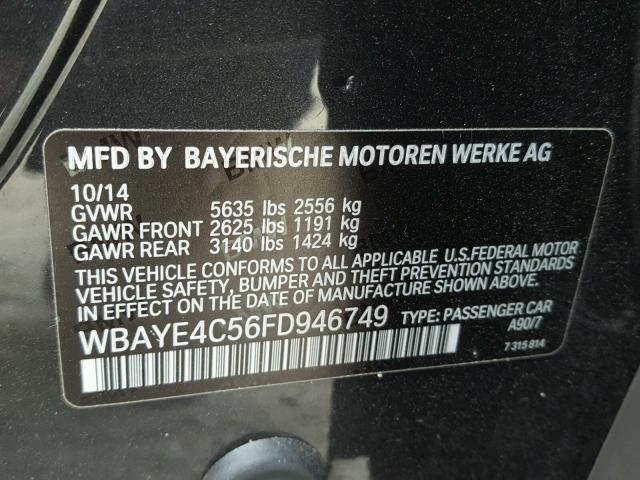 WBAYE4C56FD946749 - 2015 BMW 740 LI CHARCOAL photo 10