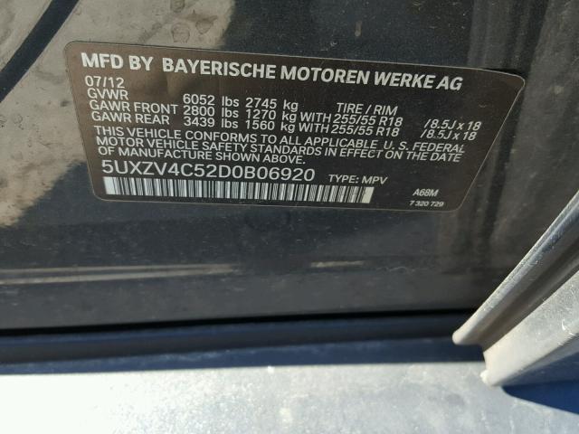 5UXZV4C52D0B06920 - 2013 BMW X5 XDRIVE3 GRAY photo 10