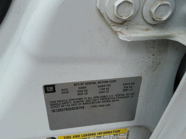 1G1ZG57K594236794 - 2009 CHEVROLET MALIBU LS Ağ foto 10