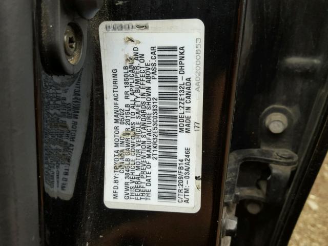 2T1KR32E53C038312 - 2003 TOYOTA MATRIX BLACK photo 10