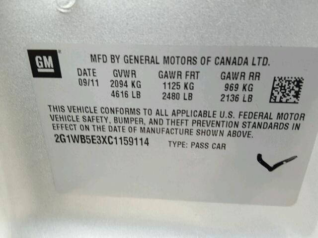 2G1WB5E3XC1159114 - 2012 CHEVROLET IMPALA LT SILVER photo 10