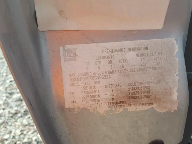 1G2NF52F43C186524 - 2003 PONTIAC GRAND AM S 银色 照片 10