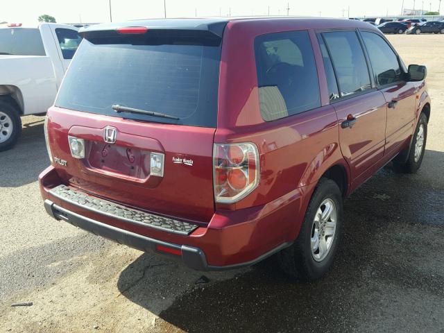 5FNYF28176B032092 - 2006 HONDA PILOT LX BURGUNDY photo 4