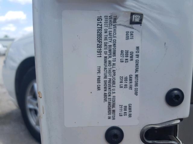 1G1ZT62855F281911 - 2005 CHEVROLET MALIBU MAX 白色 照片 10