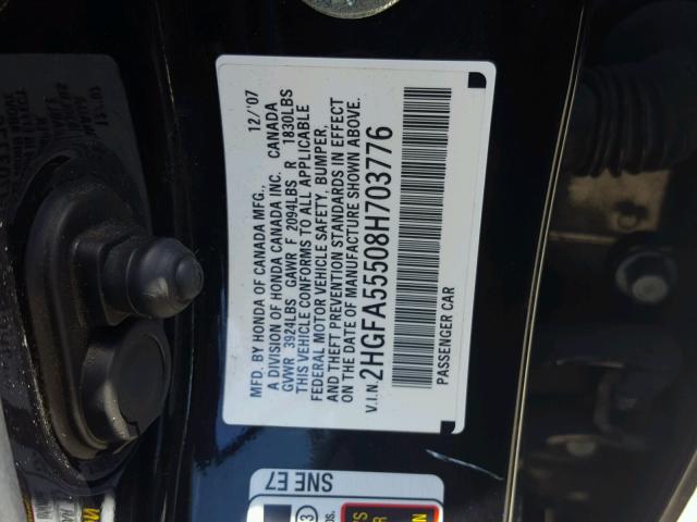 2HGFA55508H703776 - 2008 HONDA CIVIC SI BLACK photo 10