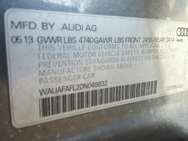 WAUAFAFL2DN049832 - 2013 AUDI A4 PREMIUM GRAY photo 10