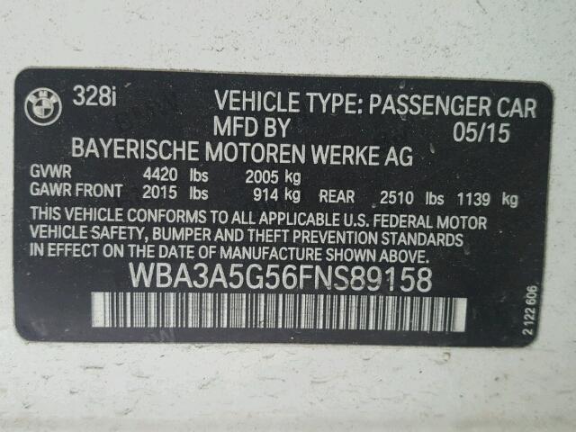 WBA3A5G56FNS89158 - 2015 BMW 328 I WHITE photo 10