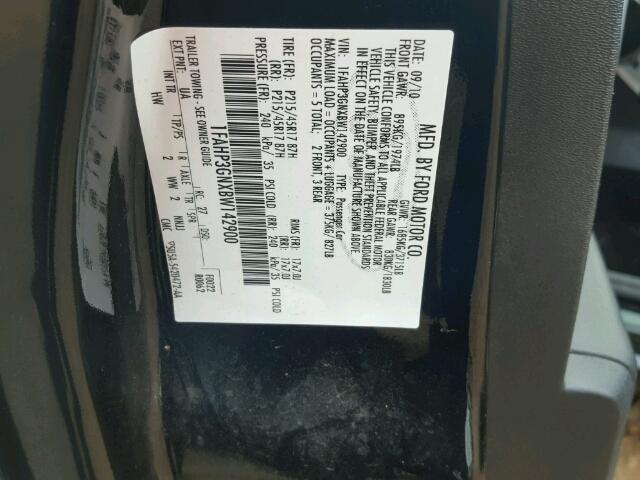1FAHP3GNXBW142900 - 2011 FORD FOCUS SES BLACK photo 10