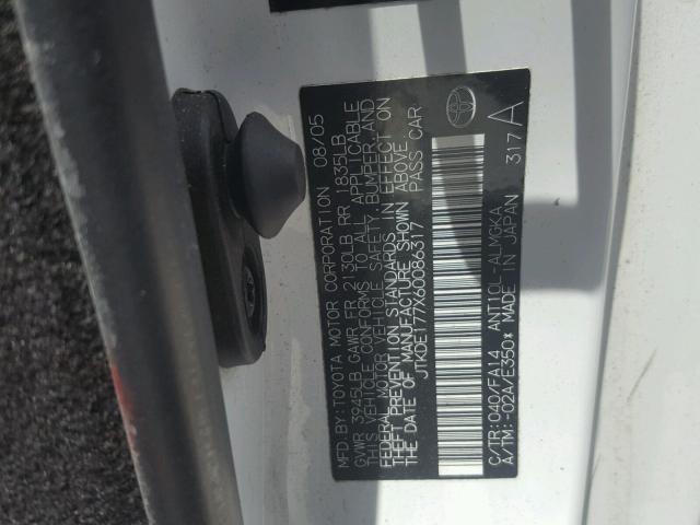 JTKDE177X60086317 - 2006 TOYOTA SCION TC 白色 照片 10