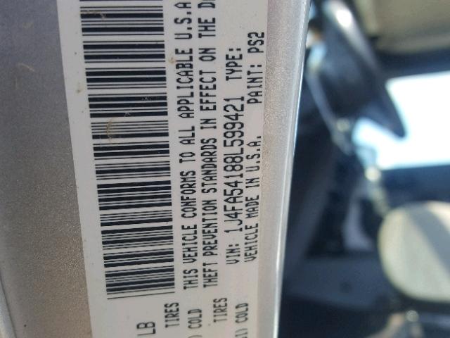 1J4FA54188L599421 - 2008 JEEP WRANGLER S ვერცხლისფერი ფოტო 10