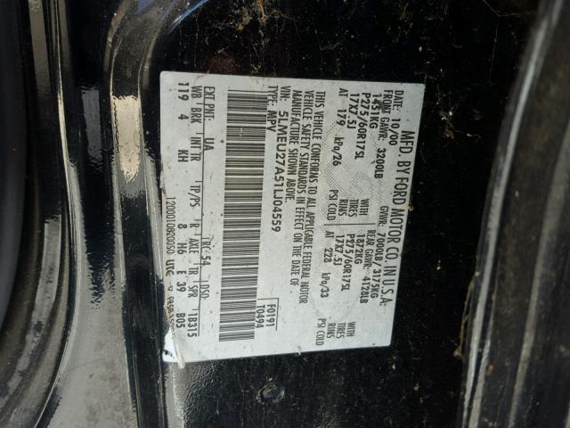 5LMEU27A51LJ04559 - 2001 LINCOLN NAVIGATOR BLACK photo 10