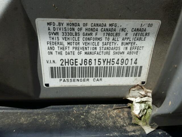 2HGEJ6615YH549014 - 2000 HONDA CIVIC BASE 银色 照片 10