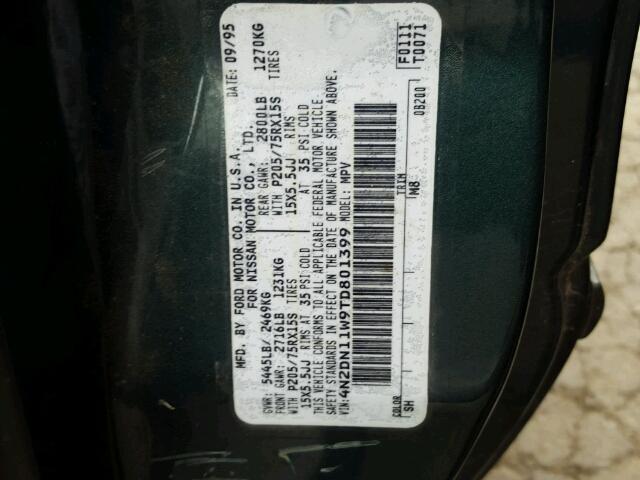 4N2DN11W9TD801399 - 1996 NISSAN QUEST XE GREEN photo 10