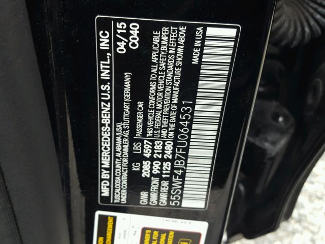 55SWF4JB7FU064531 - 2015 MERCEDES-BENZ C 300 BLACK photo 10