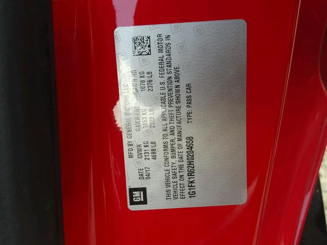 1G1FK1R62H0204658 - 2017 CHEVROLET CAMARO ZL1 红色 照片 10