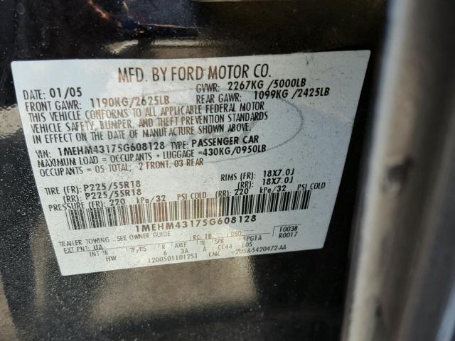 1MEHM43175G608128 - 2005 MERCURY MONTEGO PR 黑色 照片 10