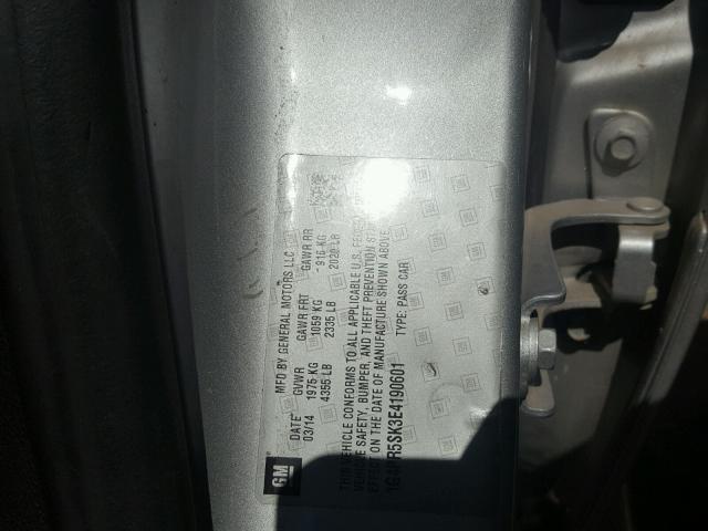 1G4PR5SK3E4190601 - 2014 BUICK VERANO CON SILVER photo 10