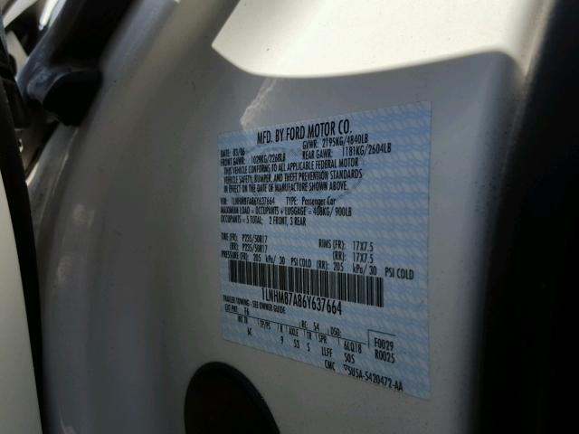 1LNHM87A86Y637664 - 2006 LINCOLN LS WHITE photo 10