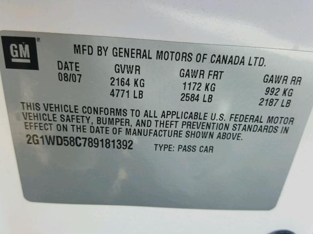 2G1WD58C789181392 - 2008 CHEVROLET IMPALA SUP 白色 照片 10