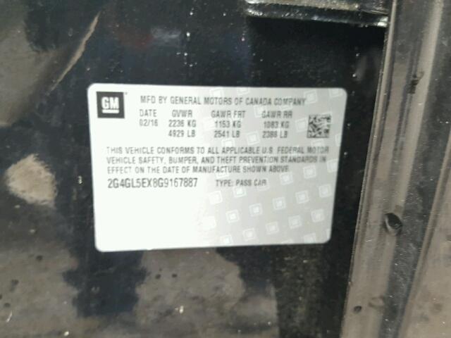 2G4GL5EX8G9167887 - 2016 BUICK REGAL BLACK photo 10